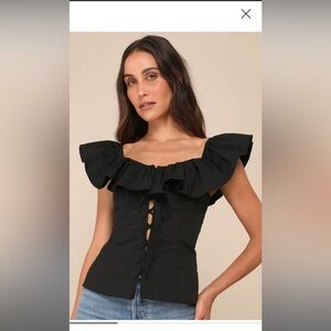 Gorgeous Black Ruffled Lace-Up Flutter Sleeve Top